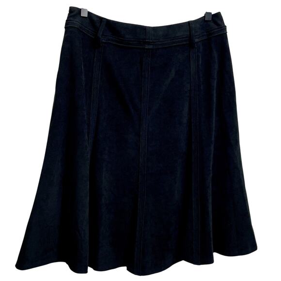 Vintage 90s Women's Larry Levine Black Paneled Midi Faux Suede Skirt - Sz 12 - Picture 1 of 10